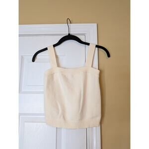 Kuose Cream Knit Crop Tank Top Square Neck Soft Girl Sweater Cami Size Small